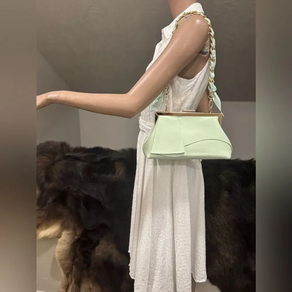 Genuine Leather Handmade Unique Asymmetrical Ruffles Frame Clutch Bag/Crossbaody - Picture 2 of 16